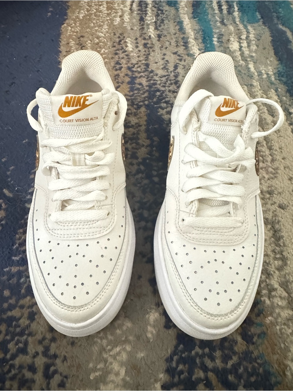 Nike White Platform Sneakers with Leopard Swoosh Accent - Picture 2 of 6